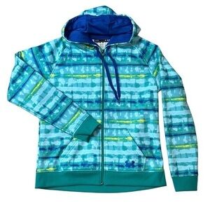 Under Armour Blue Green Tie Dye Hooded Full Zip ColdGear Jacket Men’s Sz‎ L